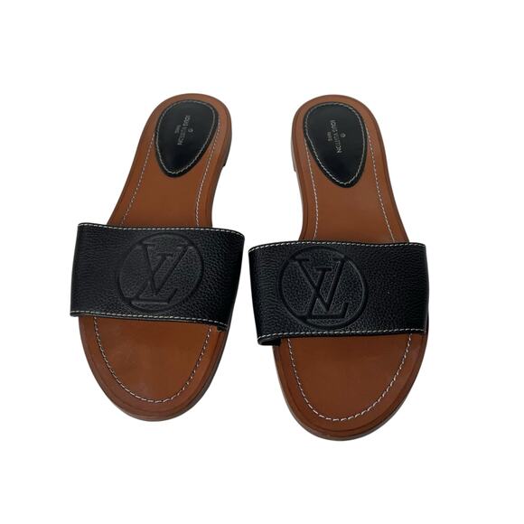 Louis Vuitton Calfskin Lock It Flat Mule Slide Sandal 41 Black GUC - Picture 6 of 14